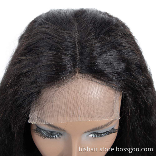 wholesale kinky straight 4x4 transparent lace frontal human hair wig for black women with 12a 150 density yaki human hair wig
